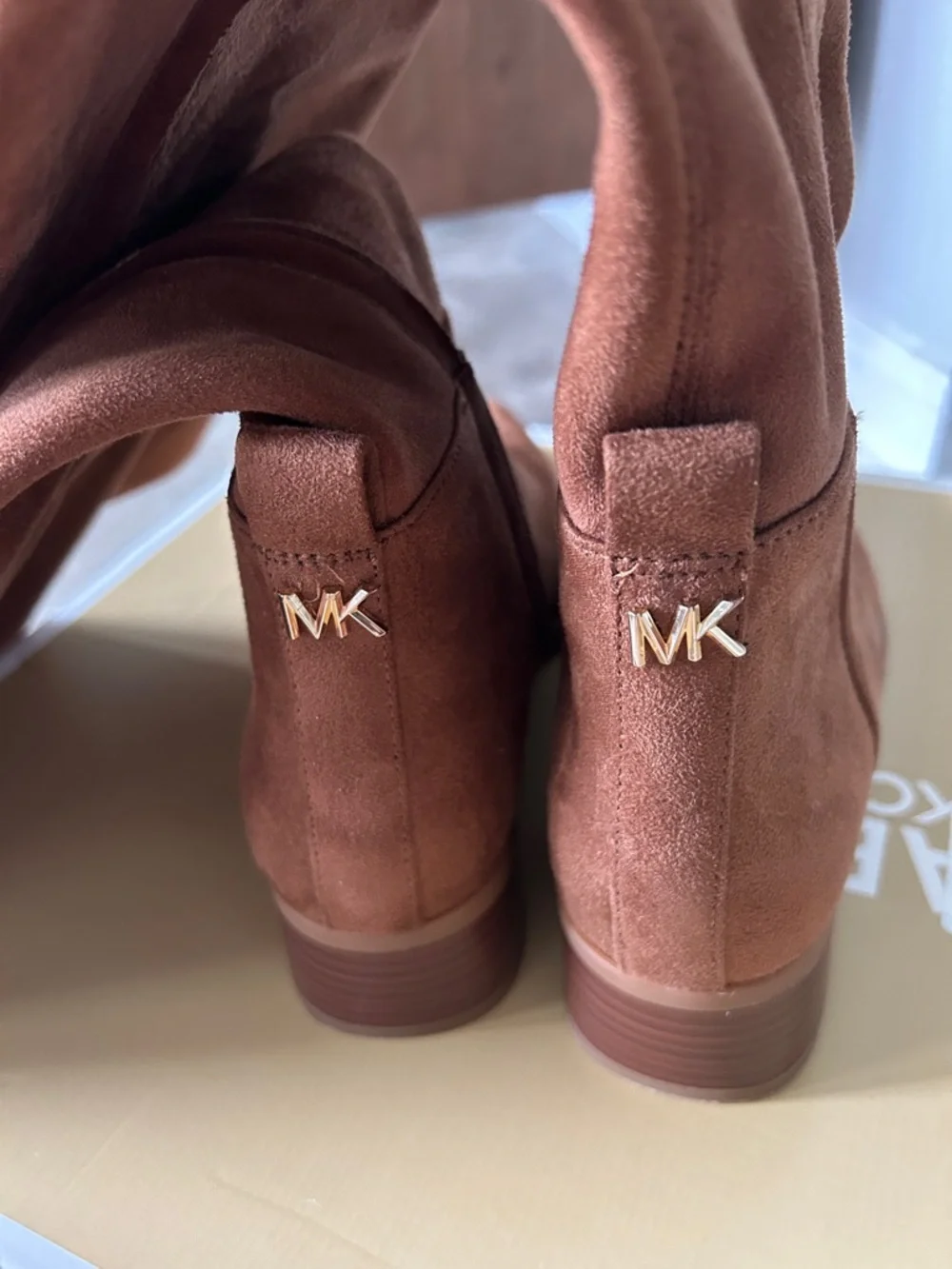 Michael Kors Lex Boot Classic Tall Stretch Faux Leather Riding Boots -‎ Tan 8.5